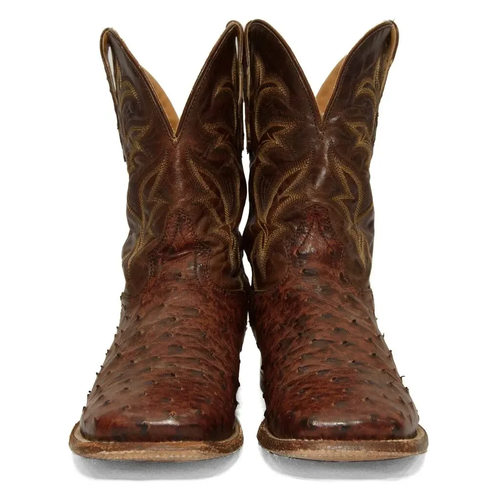 El Dorado Handmade Full Quill Ostrich Broad Square Toe Stockman Cowboy Boots 12